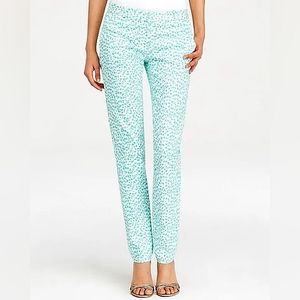 MICHAEL Michael Kors "Miranda" Jaguar Print Cotton-Sateen Aqua Pant- Sz. 2